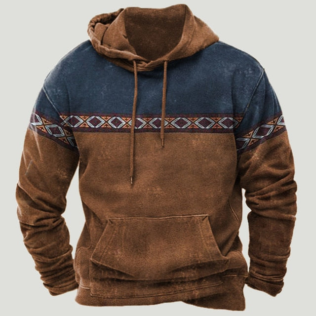 Mens Western Aztec Patchwork Hoodie