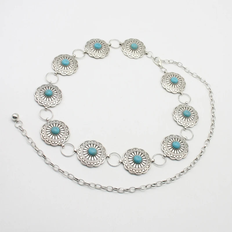 Western Turquoise & Silver Waist Chain