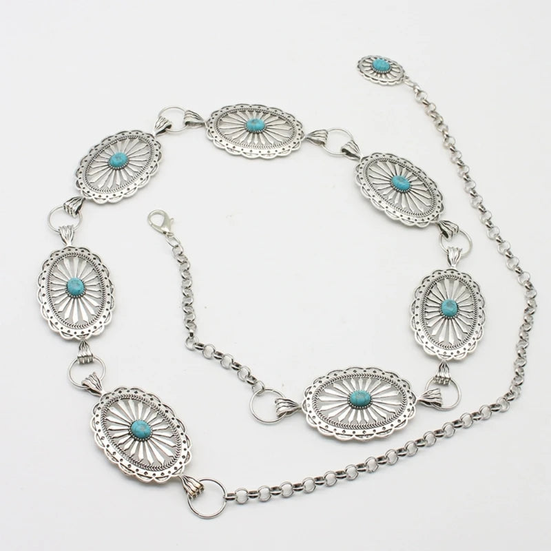 Western Turquoise & Silver Waist Chain