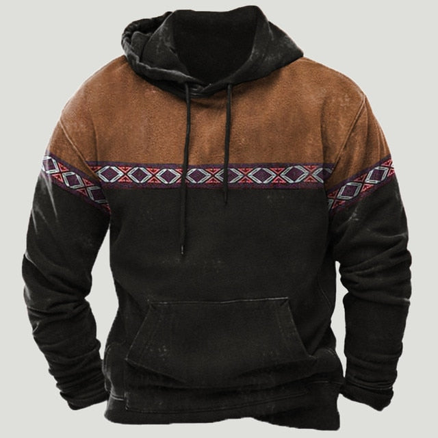 Mens Western Aztec Patchwork Hoodie