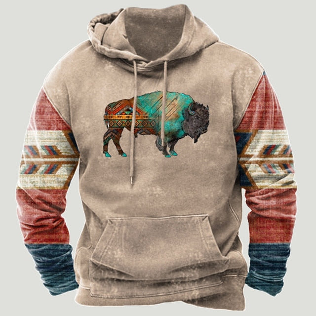 Mens Western Aztec Patchwork Hoodie