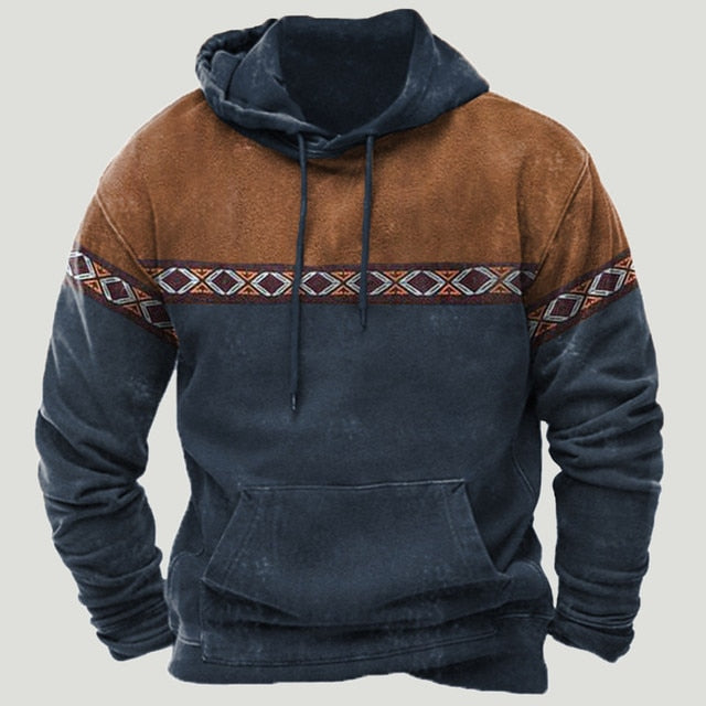 Mens Western Aztec Patchwork Hoodie