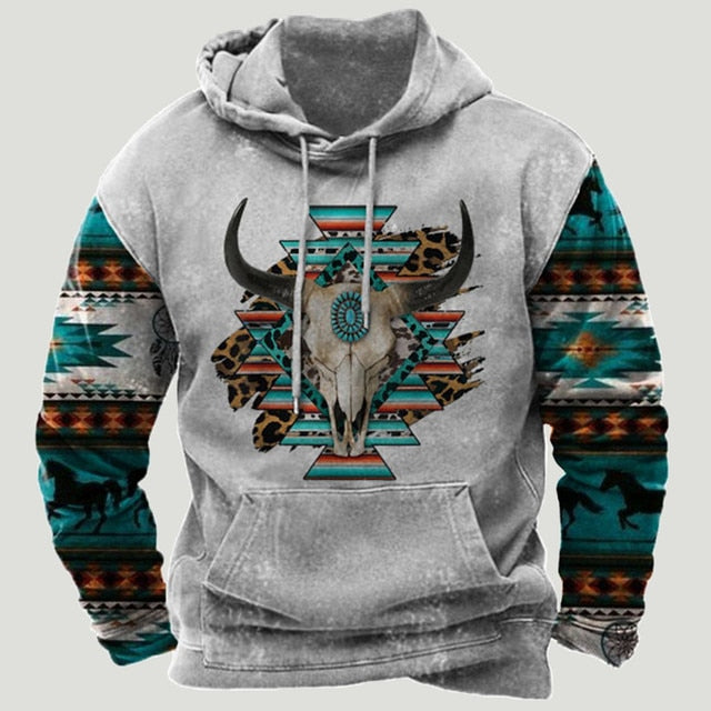 Mens Western Aztec Patchwork Hoodie