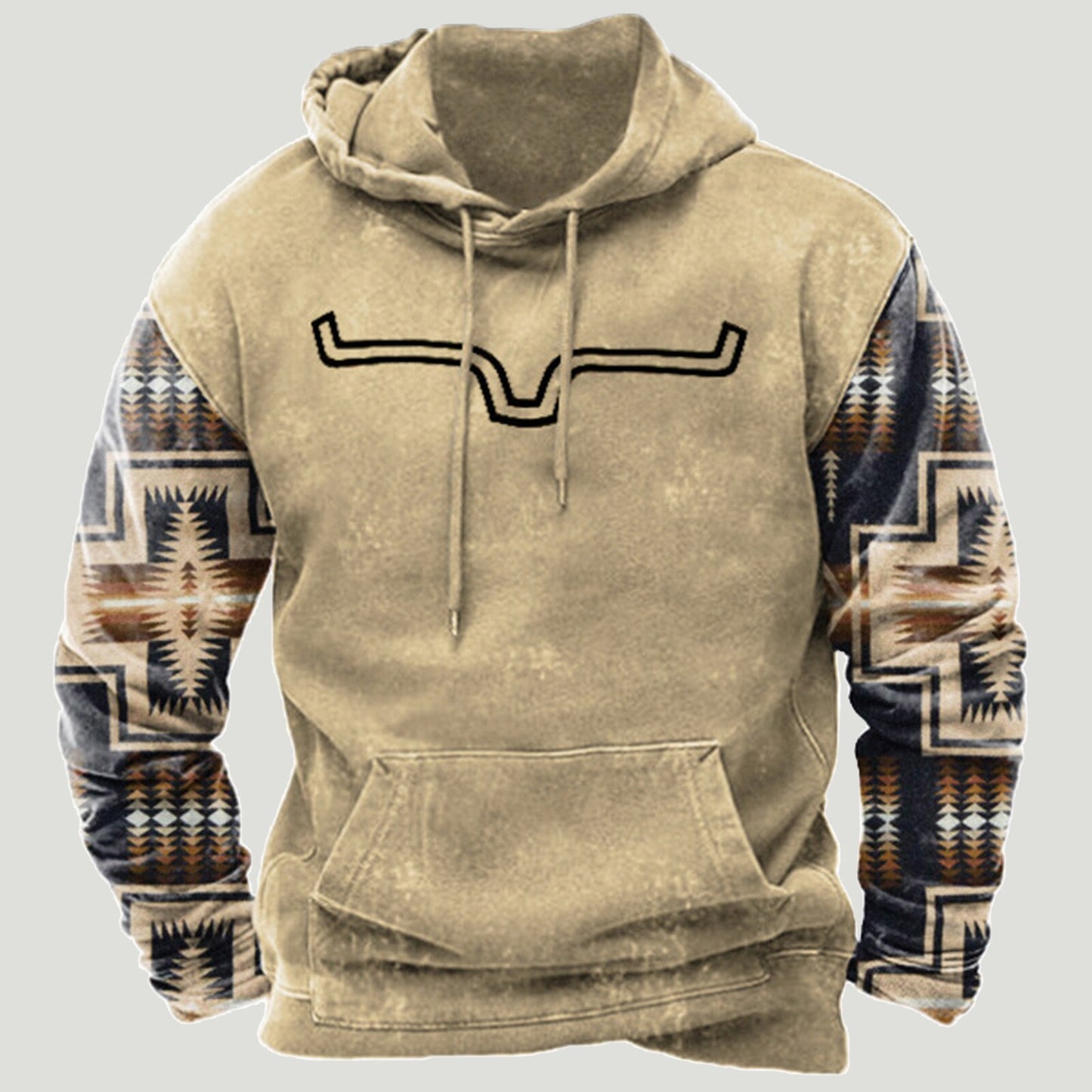 Mens Western Aztec Patchwork Hoodie